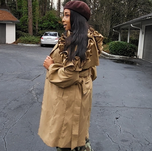 Ruffled Sleeve Trench Coat - Picture 2 of 3